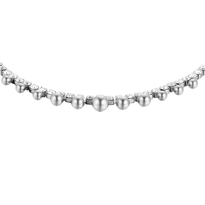 Bracelet de cheville en acier pour femme avec cristaux blancs et sphères