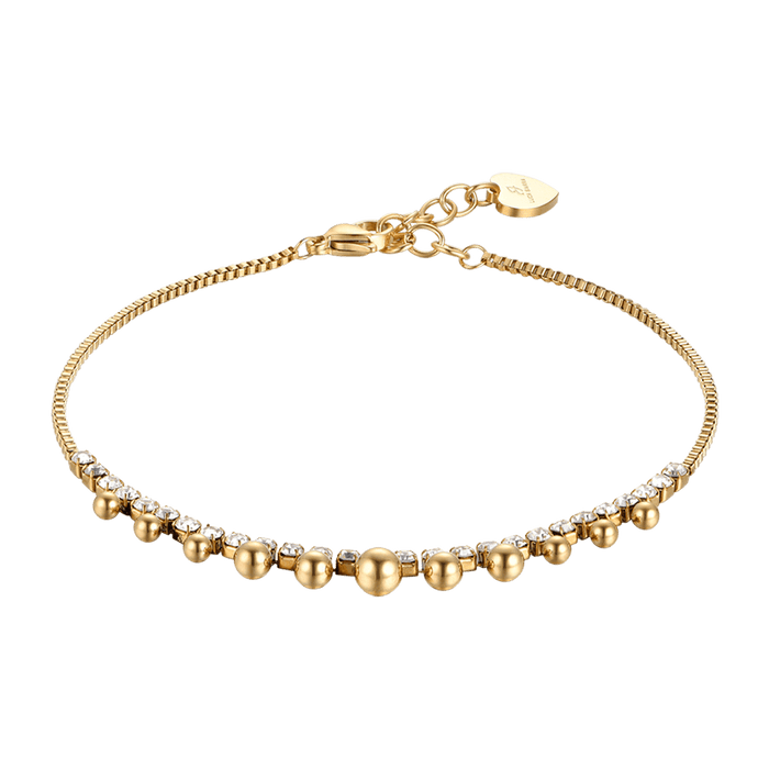 Bracelet de cheville pour femme en acier doré IP avec cristaux et sphères blancs