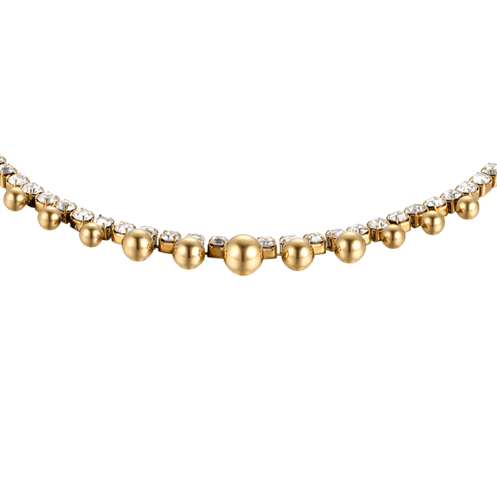 Bracelet de cheville pour femme en acier doré IP avec cristaux et sphères blancs