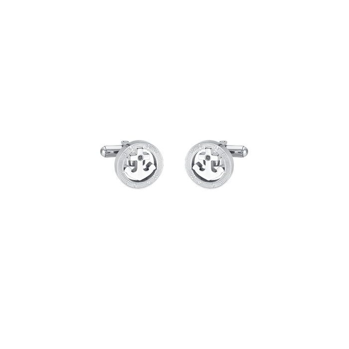 BOUTONS DE MANCHETTE HOMME EN ACIER ANCRE ET CRISTAL NOIR