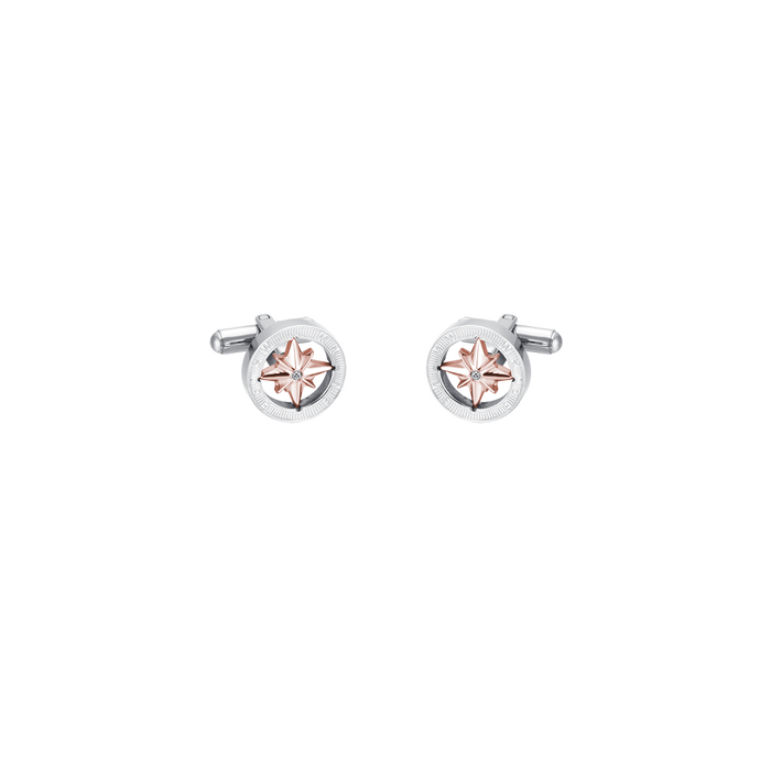 BOUTONS DE MANCHETTE HOMME EN ACIER AVEC ROSE DES VENTS IP ROSE