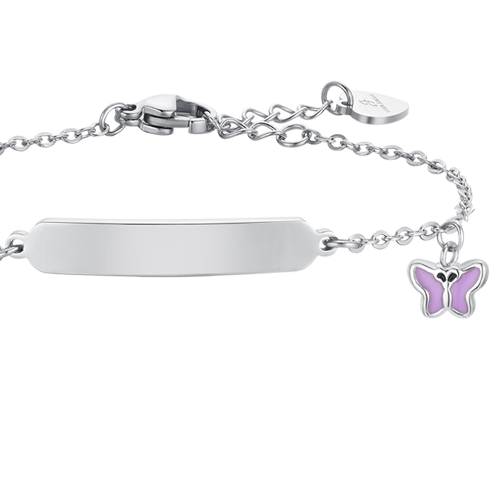 BRACELET FILLE EN ACIER, ÉMAIL VIOLET ET PLAQUE