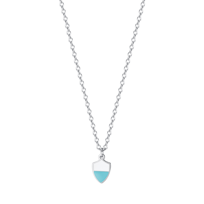 CHILDREN'S NECKLACE IN STEEL WITH WHITE AND BLUE ENAMEL