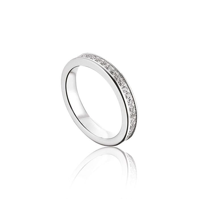 Anello In Acciaio Con Cristalli Bianchi