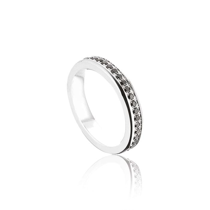 Anello In Acciaio Con Cristalli Neri