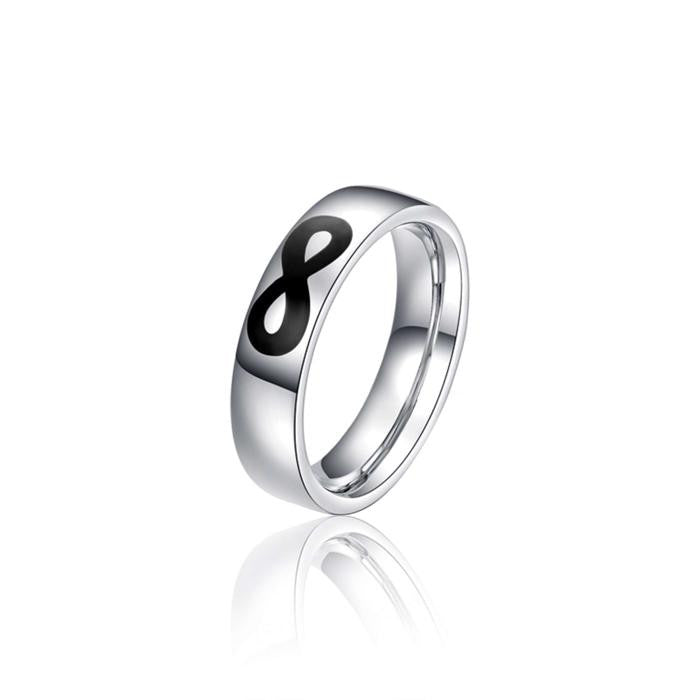 Anello In Acciaio Con Infinito In Smalto Nero
