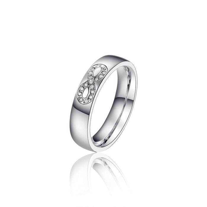 Anello In Acciaio Con Infinito In Cristalli Bianchi