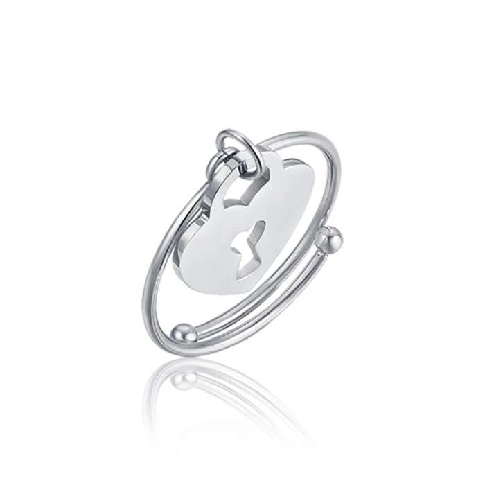 Anello Regolabile In Acciaio Con Cuore Lucchetto