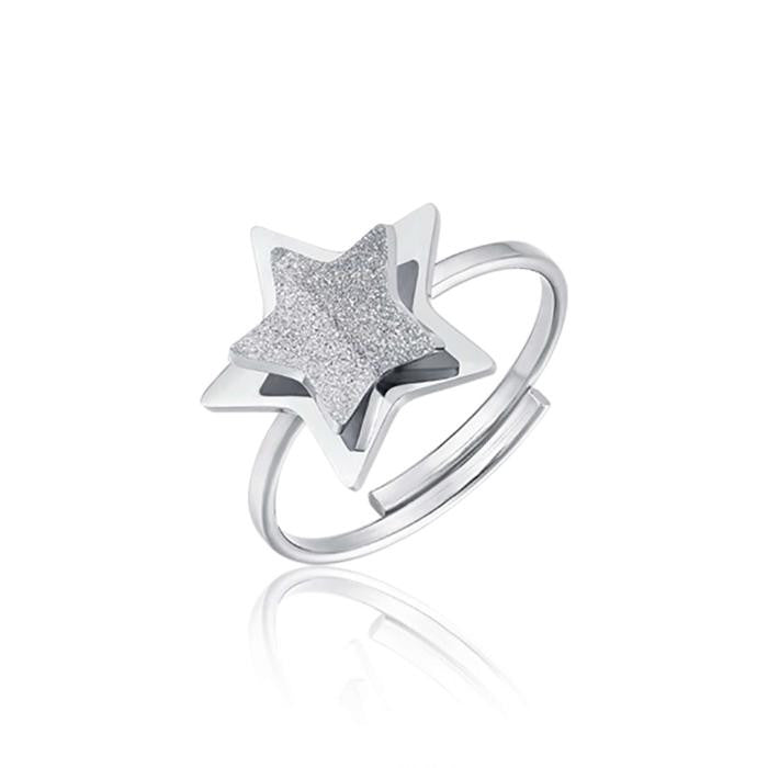 Anello In Acciaio Con Stella E Glitter Bianco