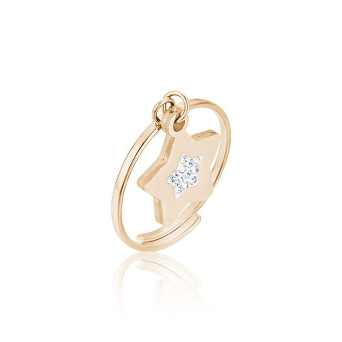 Anello In Acciaio Ip Gold Con Stella Con Cristalli Bianchi