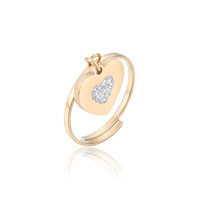 Anello In Acciaio Ip Gold Con Cuore E Cristalli Bianchi