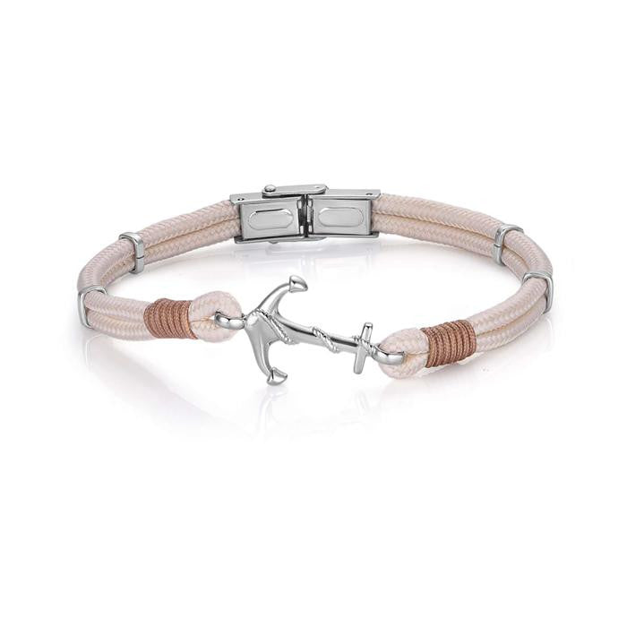 Bracciale Con Corda Beige E Ancora In Acciaio