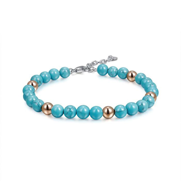 Bracciale In Acciaio Con Pietre Turchesi E Sfere In Acciaio Ip Rose