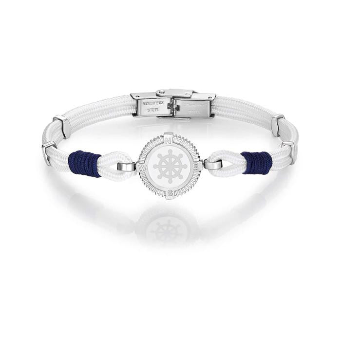 Bracciale In Corda Bianca Con Timone E Cotone Blu