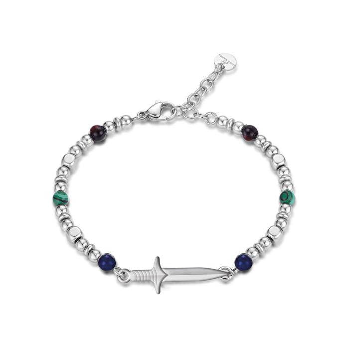 Bracciale In Acciaio Con Pietre Multicolor E Spada