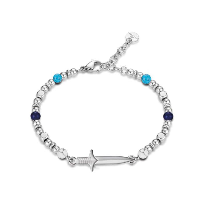 Bracelet en acier avec pierres multicolores et épée