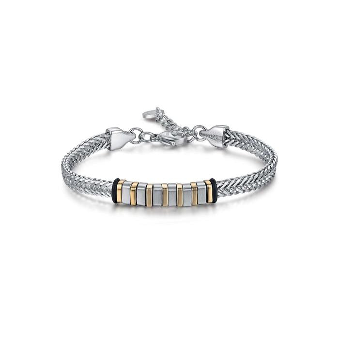 Bracciale In Acciaio Con Elementi In Acciaio Ip Gold E Ip Nero