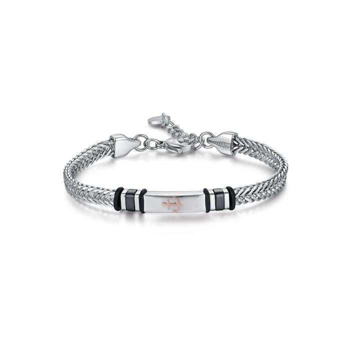 Steel Bracelet With Rose IP Anchor And Black IP Elements
