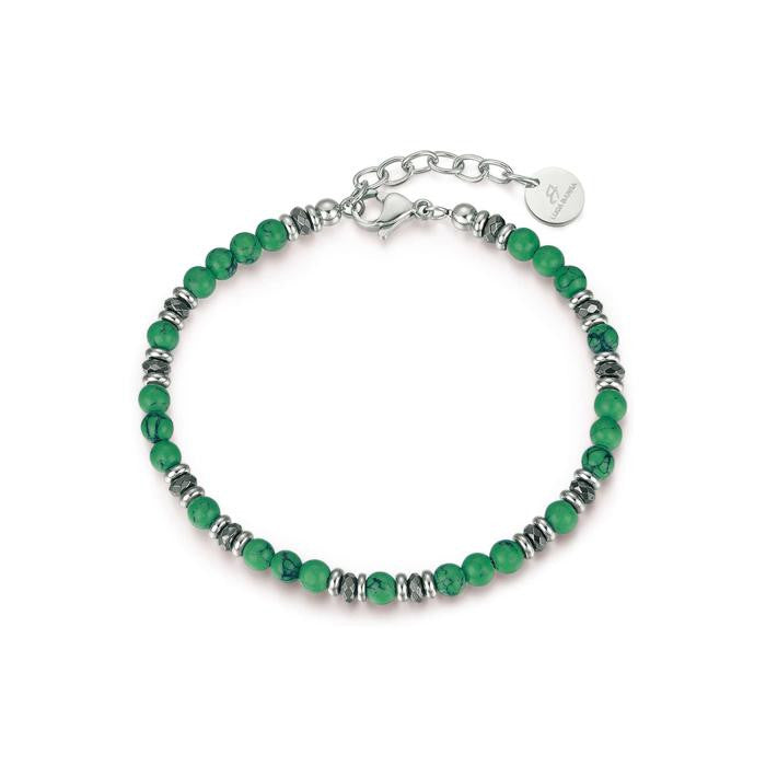 Bracelet en acier avec pierres vertes et hématite