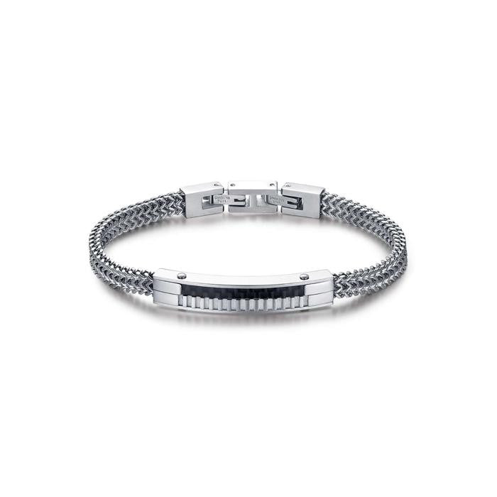 Bracelet en acier avec plaque en fibre de carbone