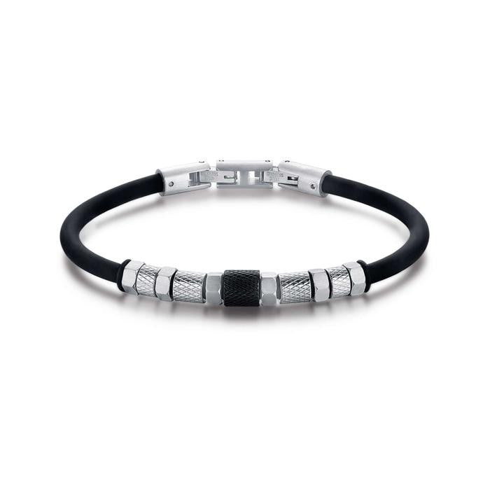 Black Silicone Bracelet With Steel Elements