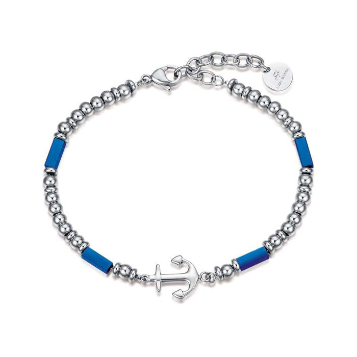 Steel Bracelet With Anchor And Blue IP Elements