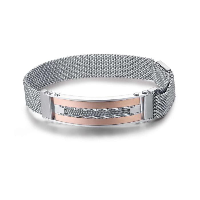 Bracciale In Acciaio Con Piastra Ip Rose