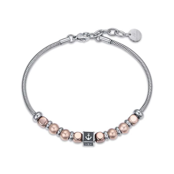 Bracelet en acier avec pierres noires et symbole