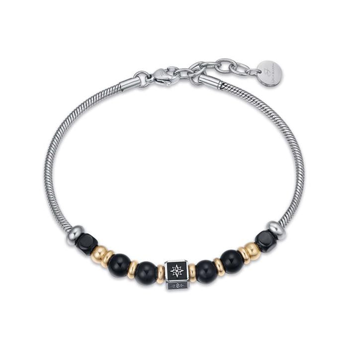 Bracciale In Acciaio Con Pietre Nere Con Simbolo