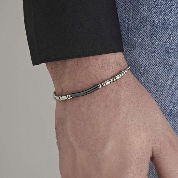 Steel bracelet with black ip element