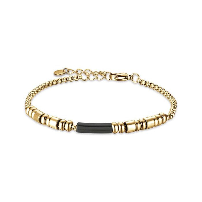 IP gold steel bracelet with black IP element
