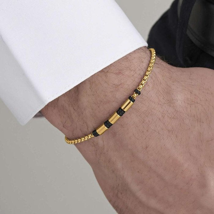 IP gold steel bracelet with IP black elements