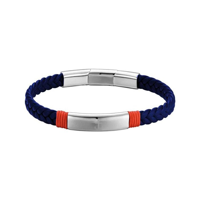 Blue leatherette and red rope bracelet with anchor