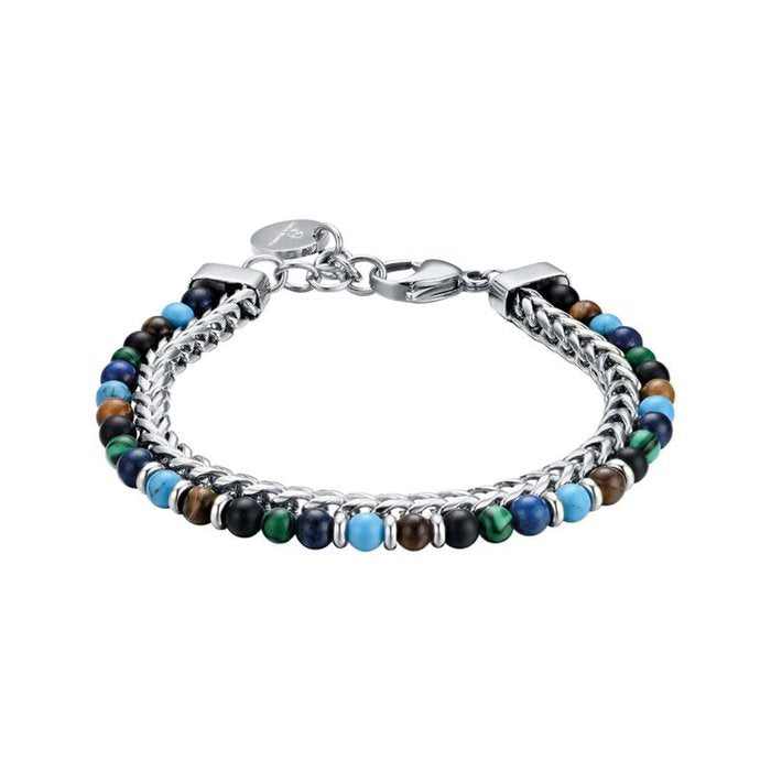 Steel bracelet with multicolor stones