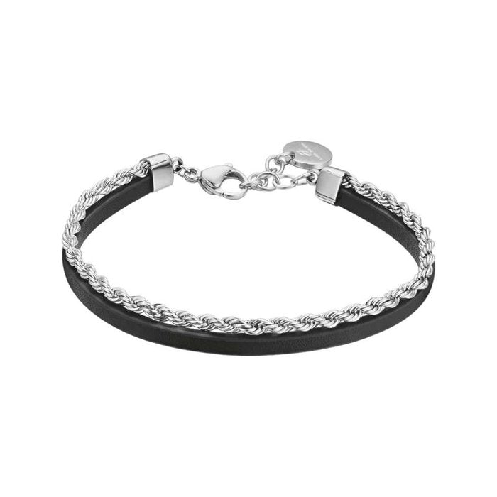 Bracelet en acier et simili cuir noir