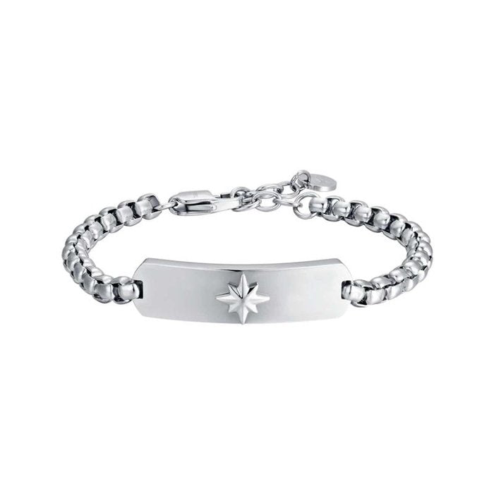 Steel bracelet with plate and compass rose
