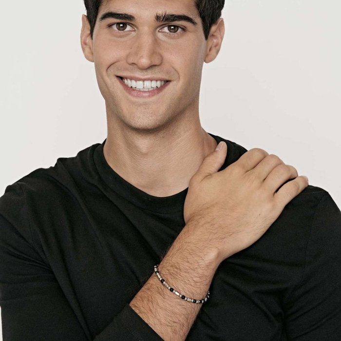 Steel bracelet with black elements