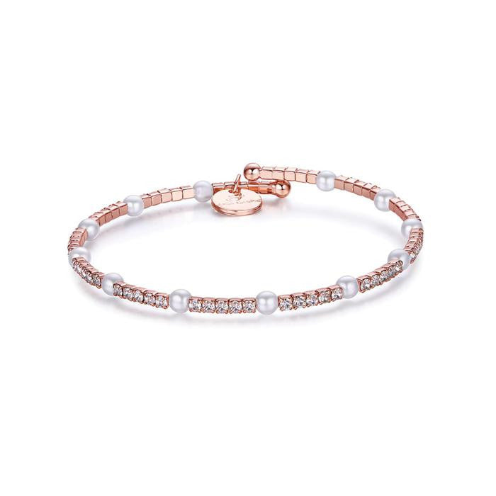 Bracciale In Metallo Con Pietre E Perle Bianche Ip Rosa
