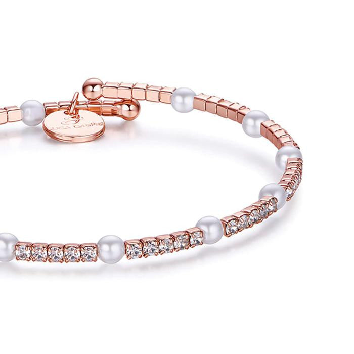 Bracciale In Metallo Con Pietre E Perle Bianche Ip Rosa
