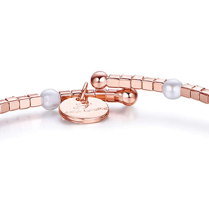 Bracciale In Metallo Con Pietre E Perle Bianche Ip Rosa