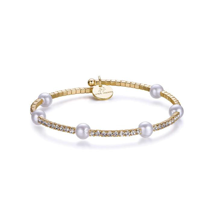 Bracciale In Metallo Con Pietre E Perle Bianche Ip Oro