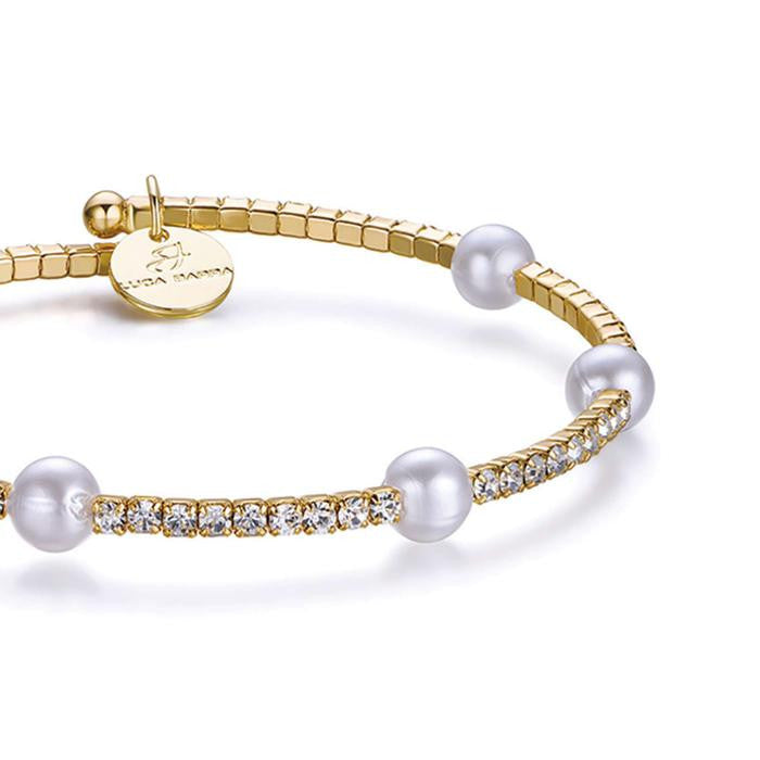 Bracciale In Metallo Con Pietre E Perle Bianche Ip Oro