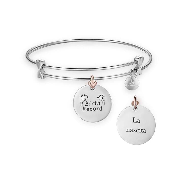 Bracciale In Acciaio Con Scritta Birth Record E La Nascita