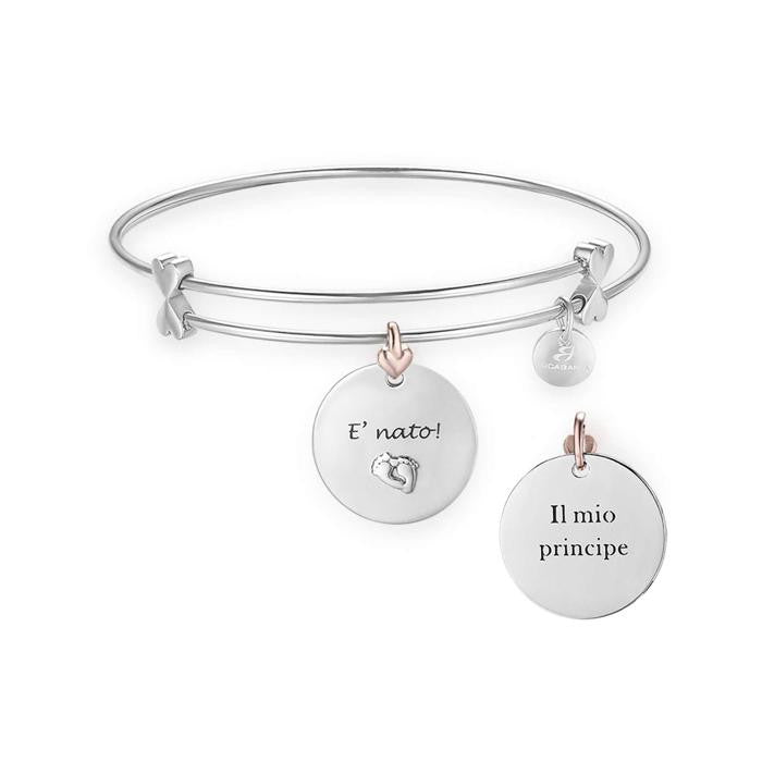 Bracciale In Acciaio Con Scritta E' Nato E Il Mio Principe