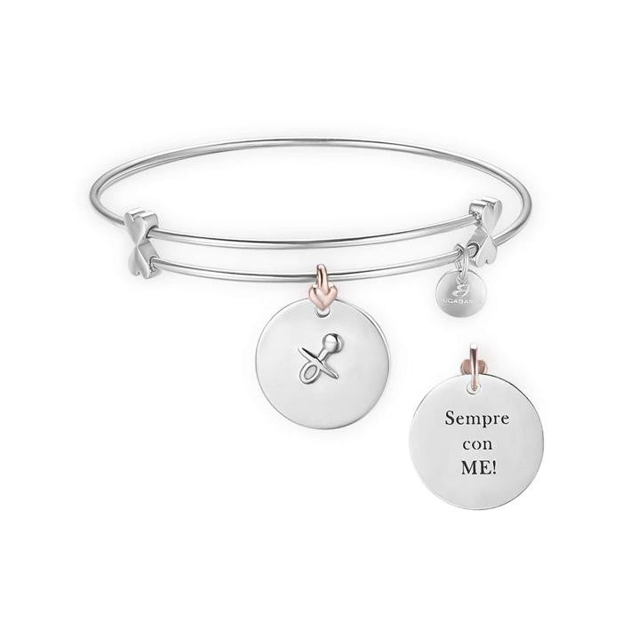 Bracciale In Acciaio Con Ciuccio E Scritta Sempre Con Me