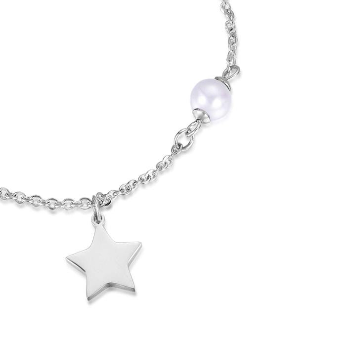 Bracciale In Acciaio Con Stella E Perle Bianche