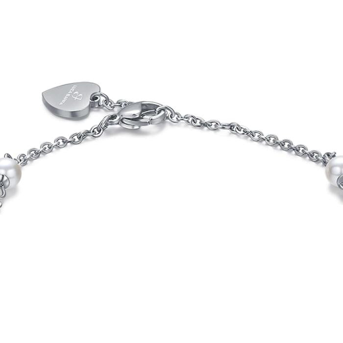 Bracciale In Acciaio Con Perle Bianche E Cuori Ip Rose