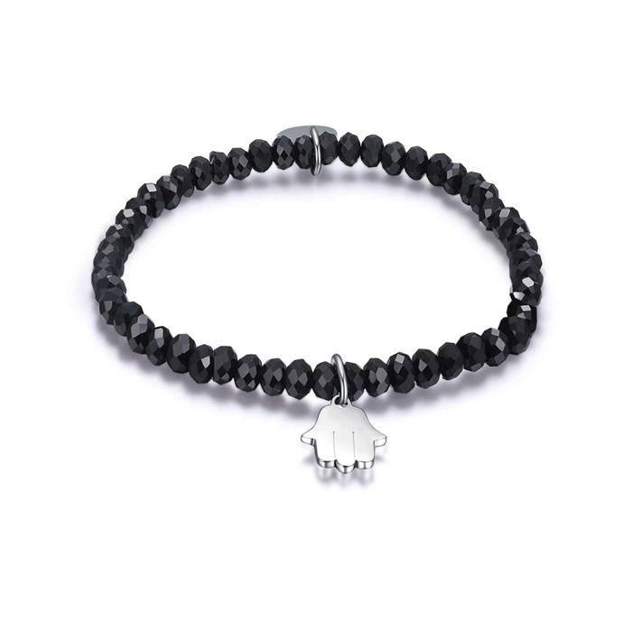 Bracciale Con Cristalli Neri E Mano Di Fatima