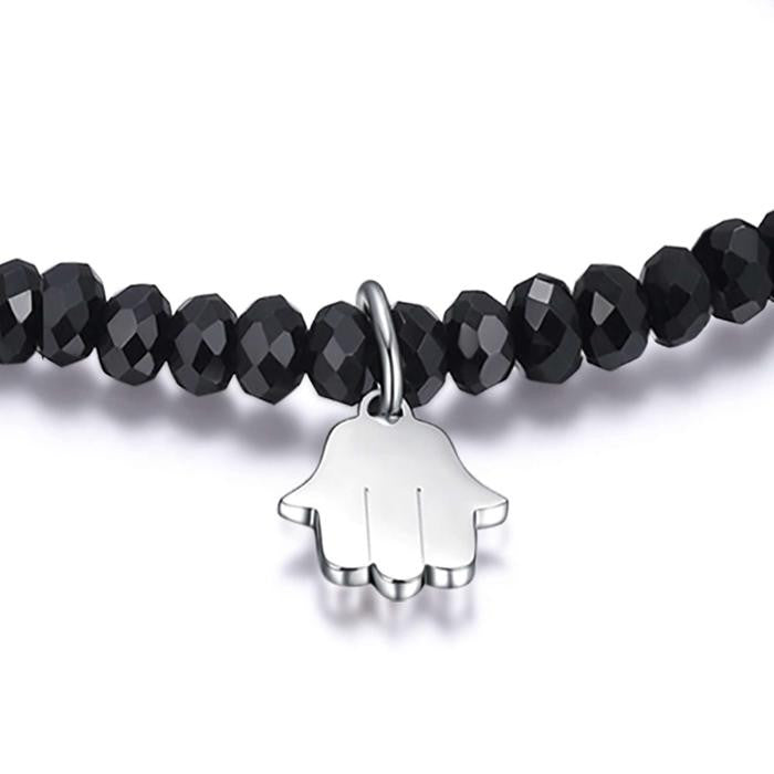 Bracciale Con Cristalli Neri E Mano Di Fatima