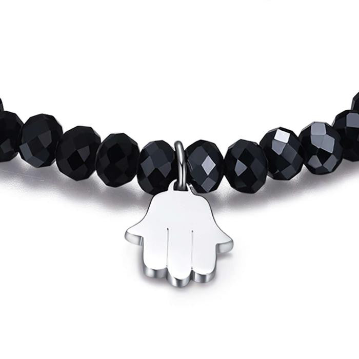 Bracciale Con Cristalli  Neri E Mano Di Fatima